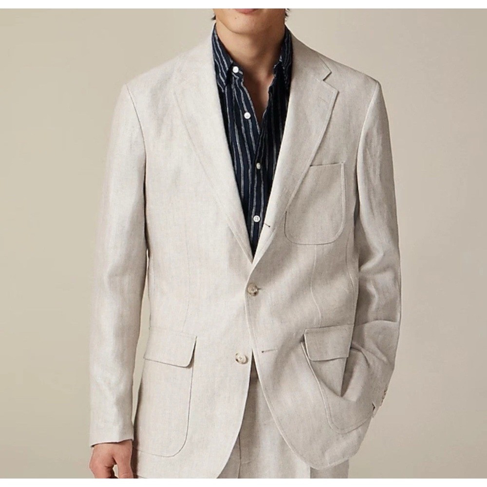 J‎ Crew Fog Grey Crosby Classic-fit Suit Blazer Linen Herringbone Men's 38 R